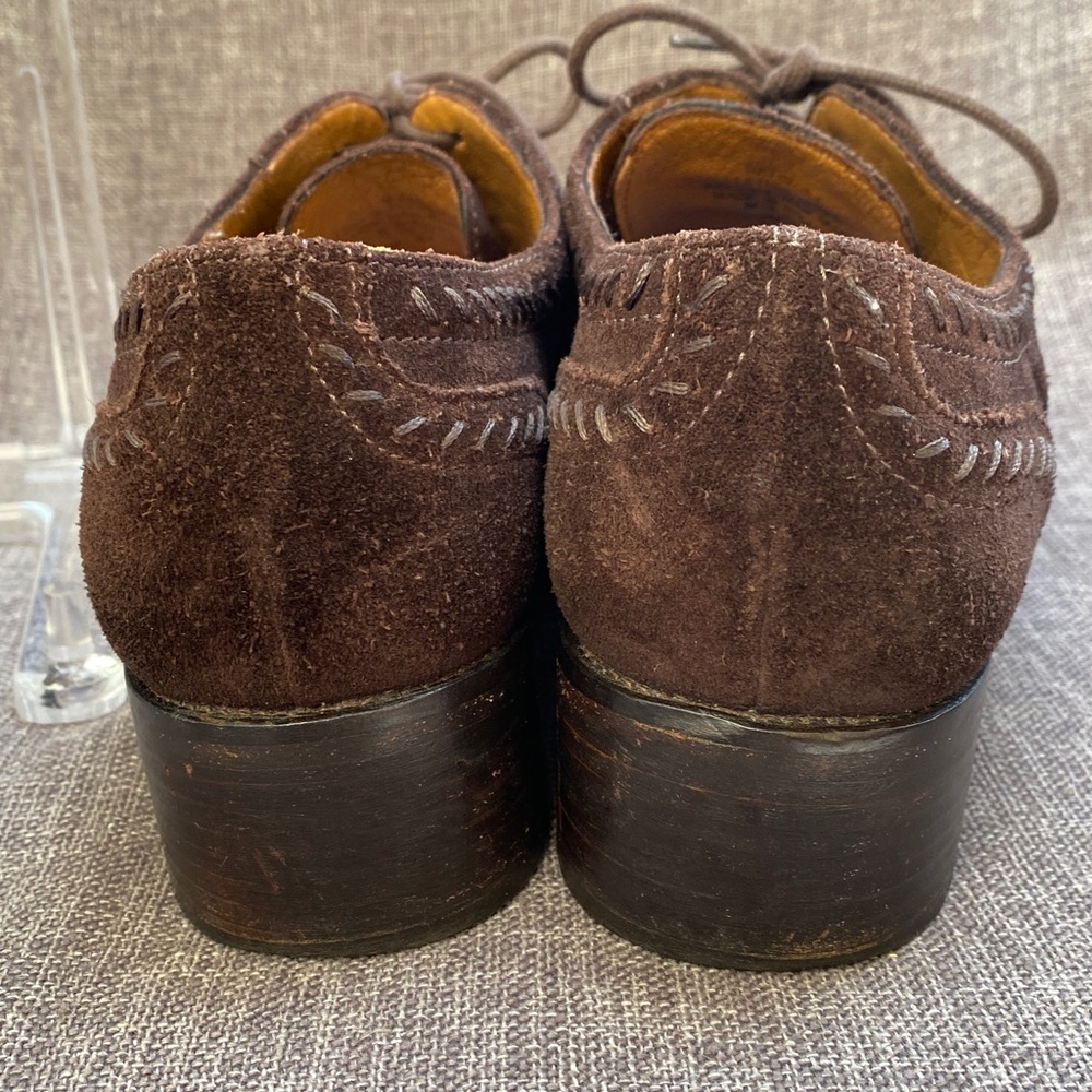 Joan and David Size 7 Brown Suede Oxford Tie stacked Heel Shoes - Picture 6 of 16